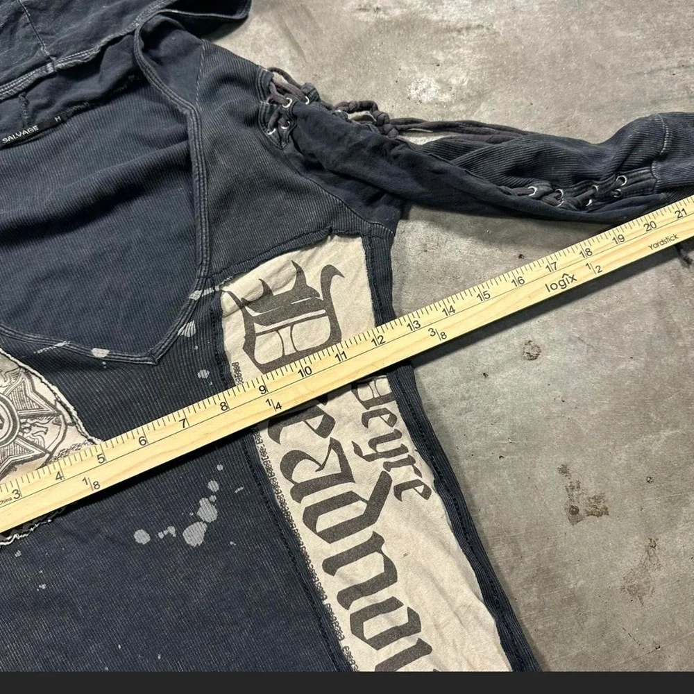 Salvage Vintage Y2K Black Hooded Dress With INSANE GRAPHICS!! M - Picture 7 of 7